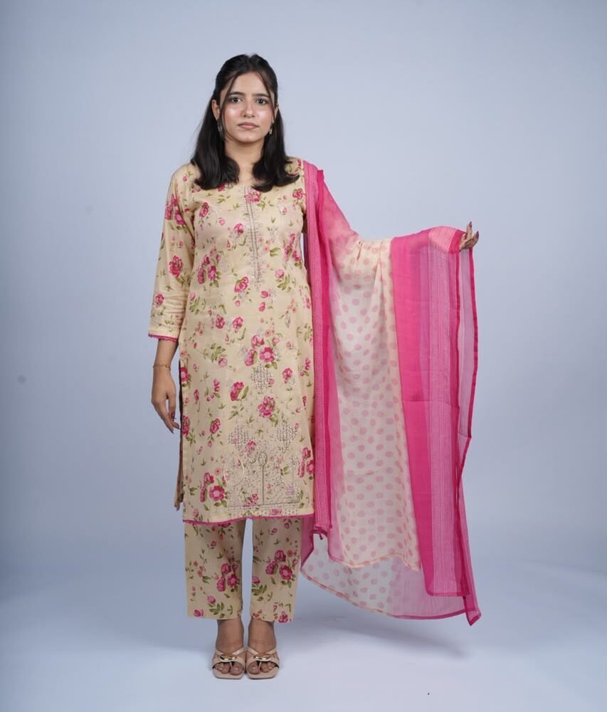 Gul-e-Beige Kurti Unstitched EL-26 3 PC with Chiffon Dupatta