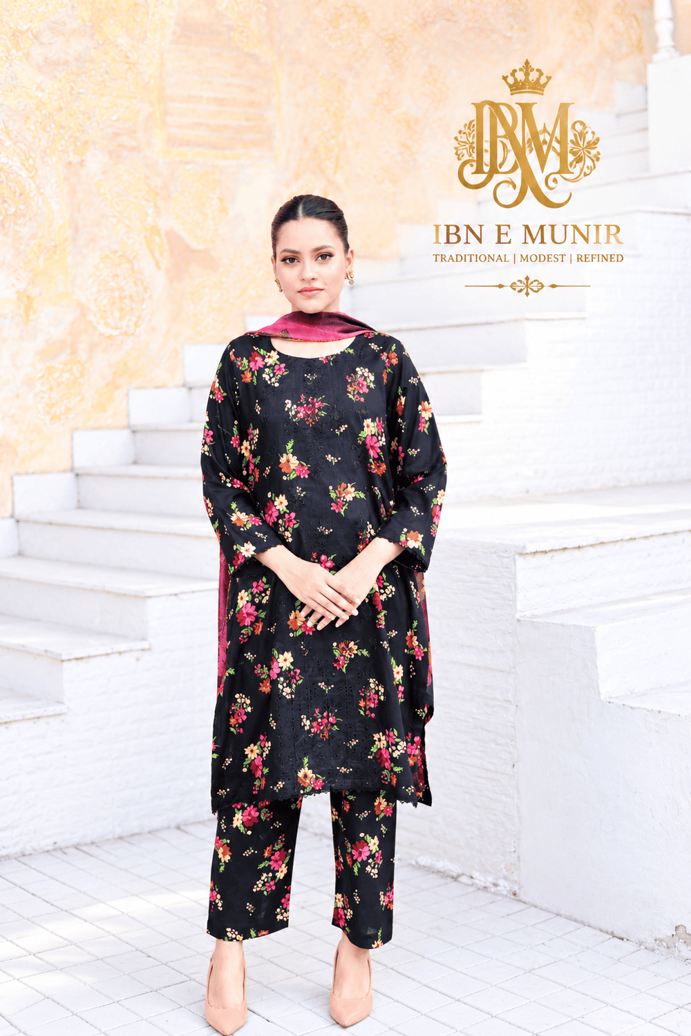 Elegant Classic Black Kurti Chiffon Dupatta 3PC EL-25 Unstitched