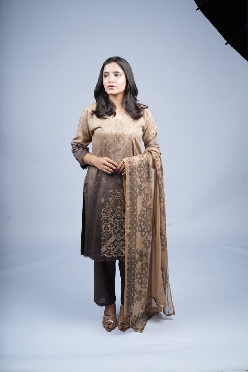 Warm Elegance Kurti Unstitched EL-29 3 PC  Chiffon Dupatta