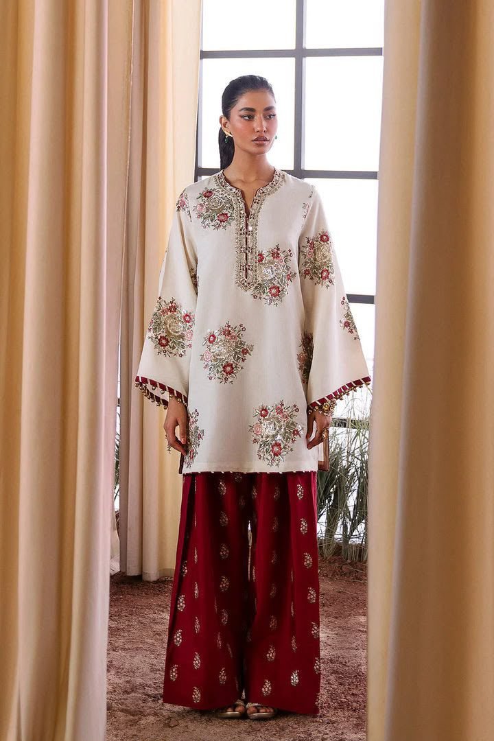 Silk Embroidered Ivory Bloom Farshi 2PC EL-32 Unstitched