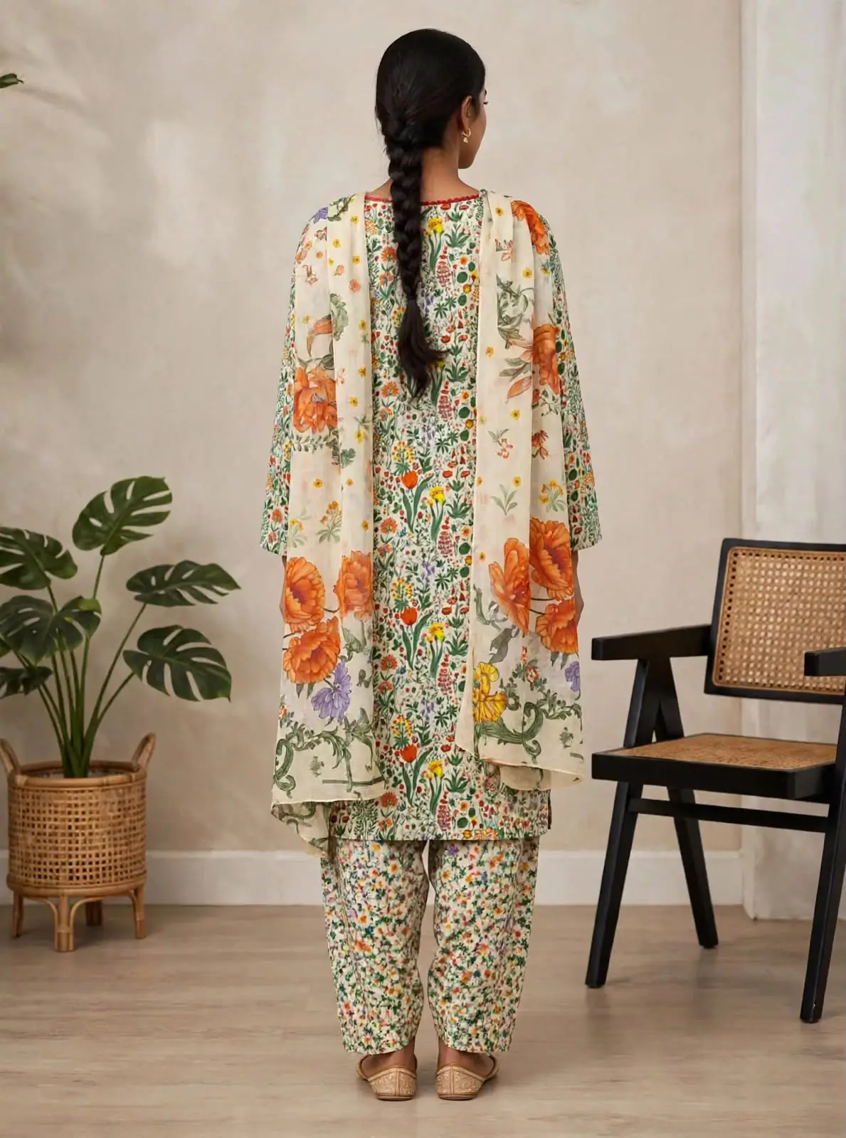 Meadow Print Lawn kurti 3 PC Stitched EL-28 with Chiffon Dupatta - Image 2