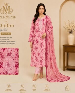 Soft Bloom Kurti Chiffon Dupatta 3PC EL-16 Stitched
