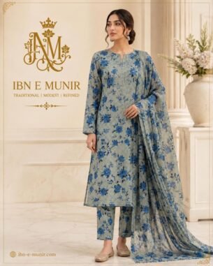 Blue Blossom Chiffon Dupatta 3PC EL-13 Stitched