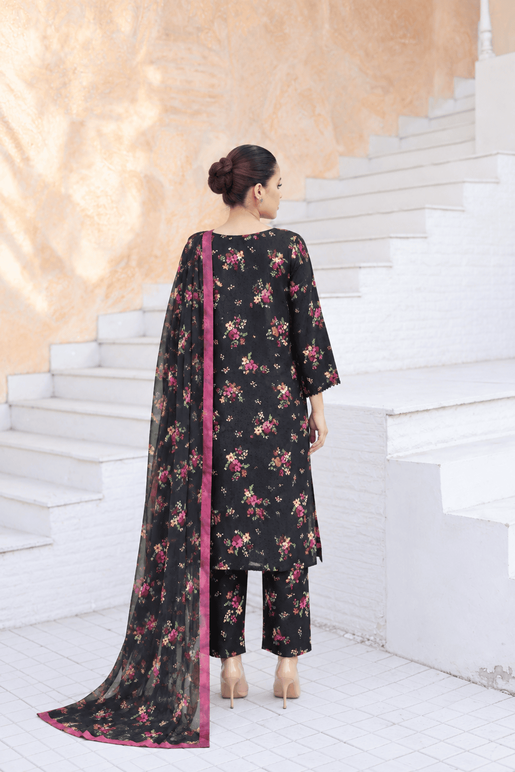 Elegant Classic Black Kurti Chiffon Dupatta 3PC EL-24 Stitched - Image 3