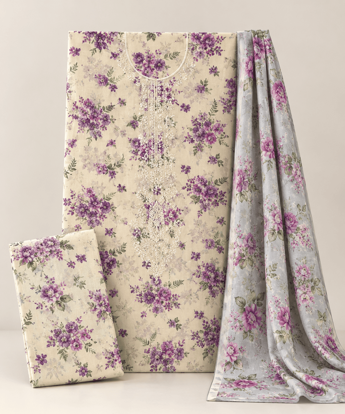 Effortless Kurti Chiffon Dupatta 3PC EL-15 Unstitched - Image 3