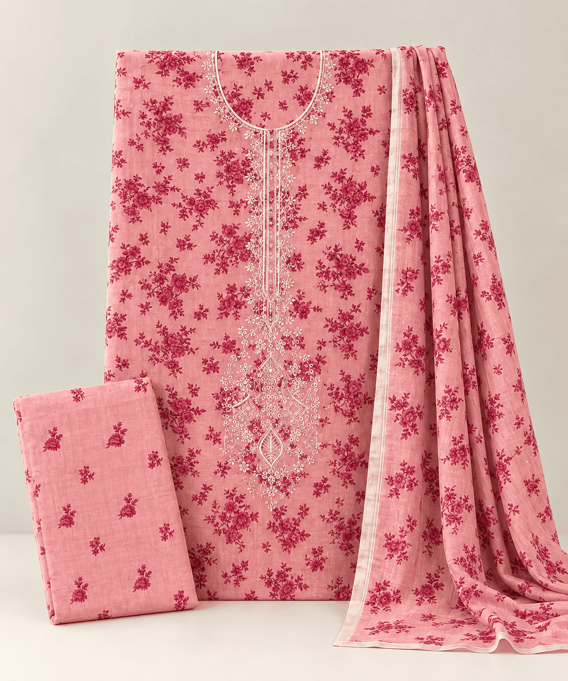 Soft Bloom Kurti Chiffon Dupatta 3PC EL-16 Unstitched - Image 3