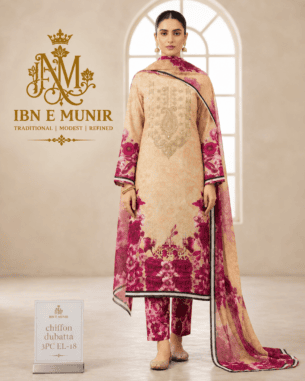 Floral Charm Kurti Chiffon Dupatta 3PC EL-18 Stitched
