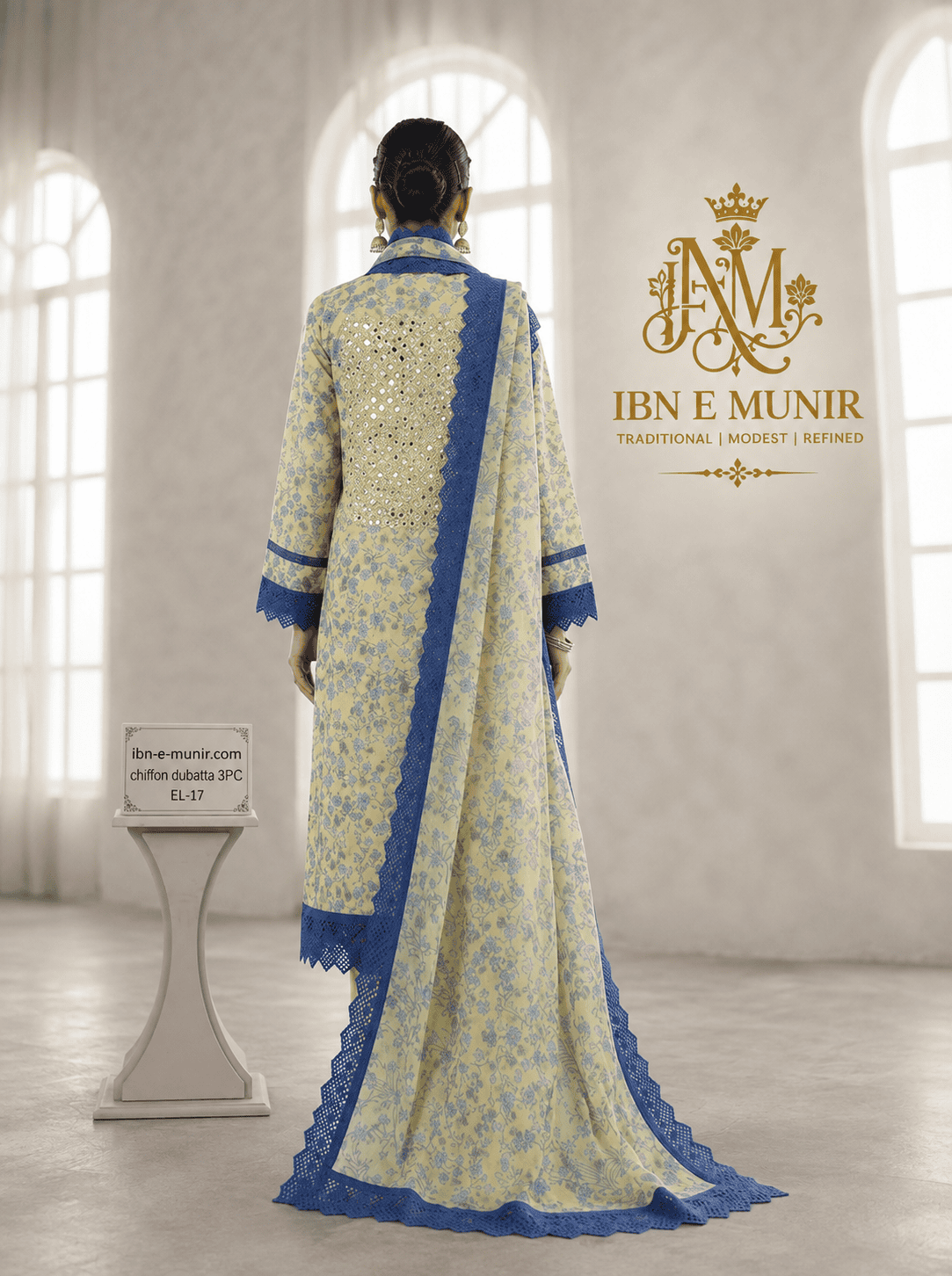 Graceful Floral Kurti Chiffon Dupatta 3PC EL-17 Stitched - Image 2