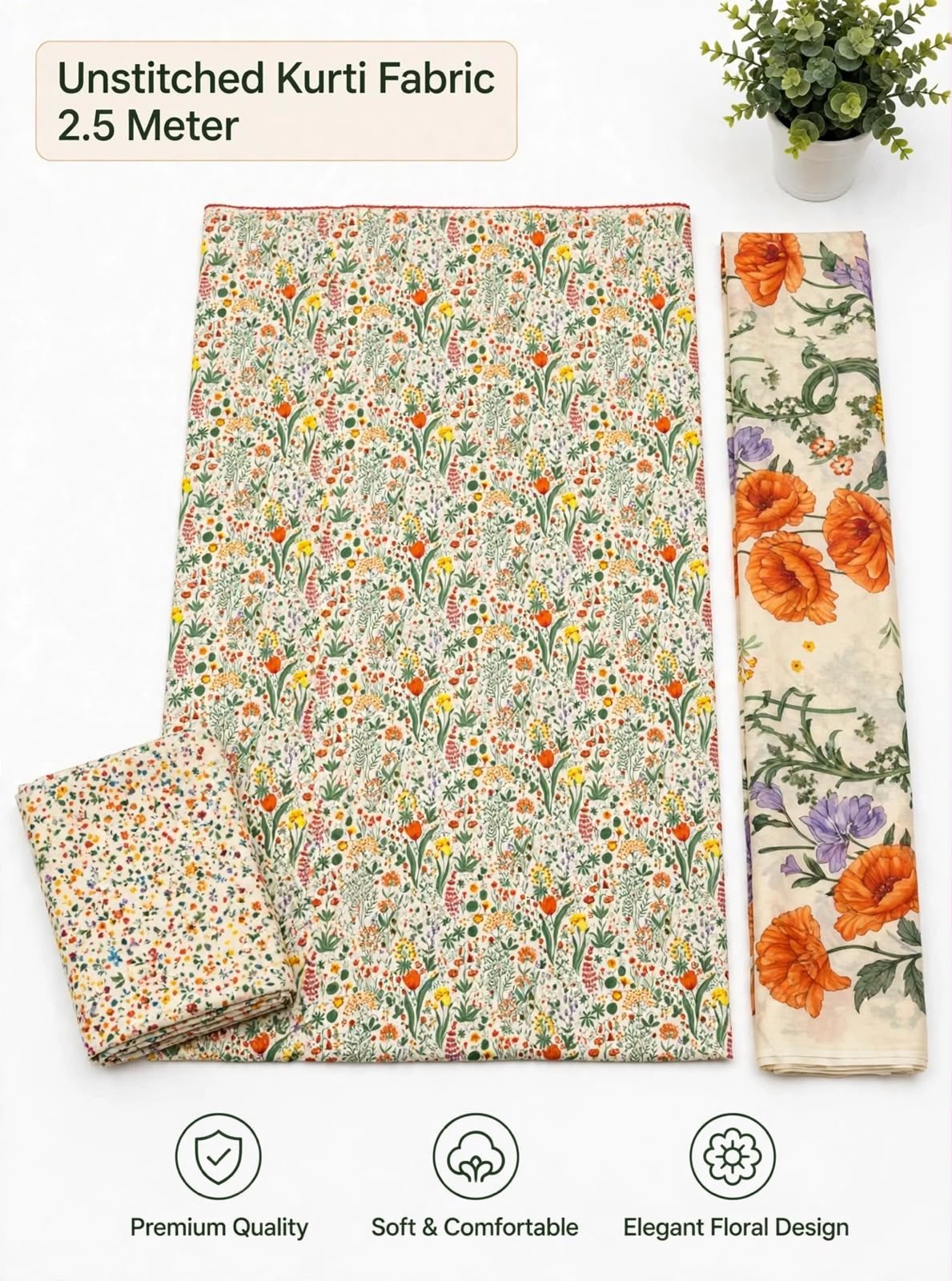 Meadow Print Lawn kurti 3 PC Unstitched EL-28 with Chiffon Dupatta - Image 2