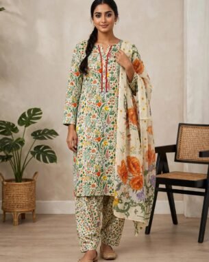 Meadow Print Lawn kurti 3 PC Stitched EL-28 with Chiffon Dupatta