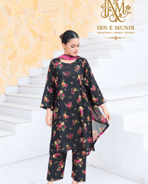 Elegant Classic Black Kurti Chiffon Dupatta 3PC EL-24 Stitched