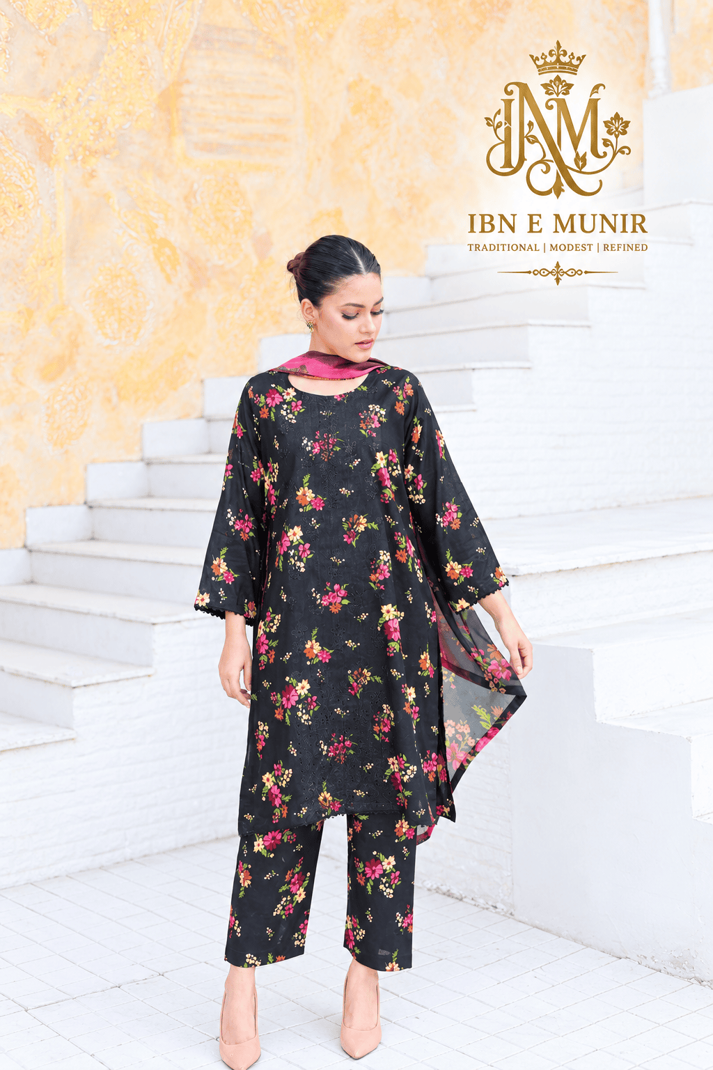Elegant Classic Black Kurti Chiffon Dupatta 3PC EL-24 Stitched