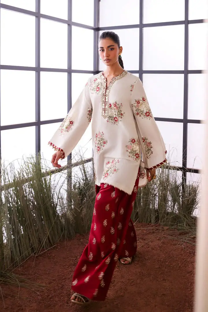 Silk embroidered Ivory Bloom Farshi 2PC EL-32 Stitched - Image 2
